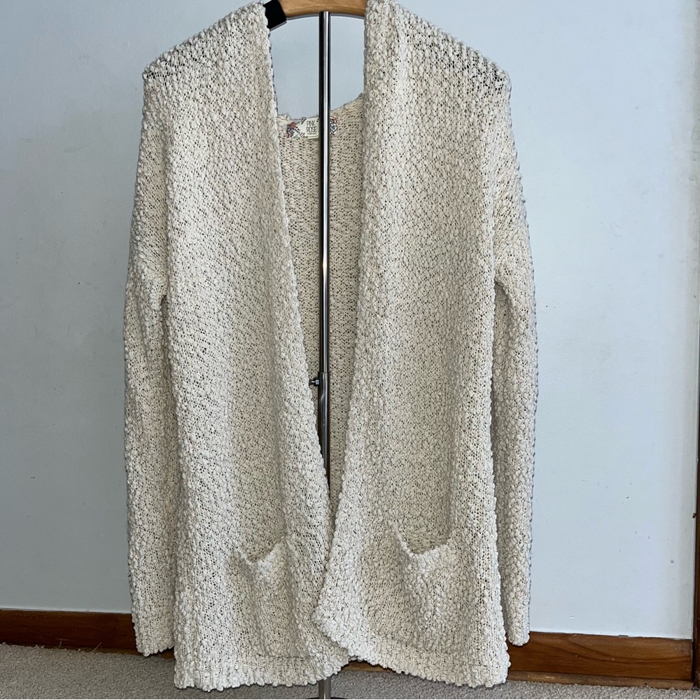 Pink Rose Vintage Cozy Cream Open-Front Sweater L